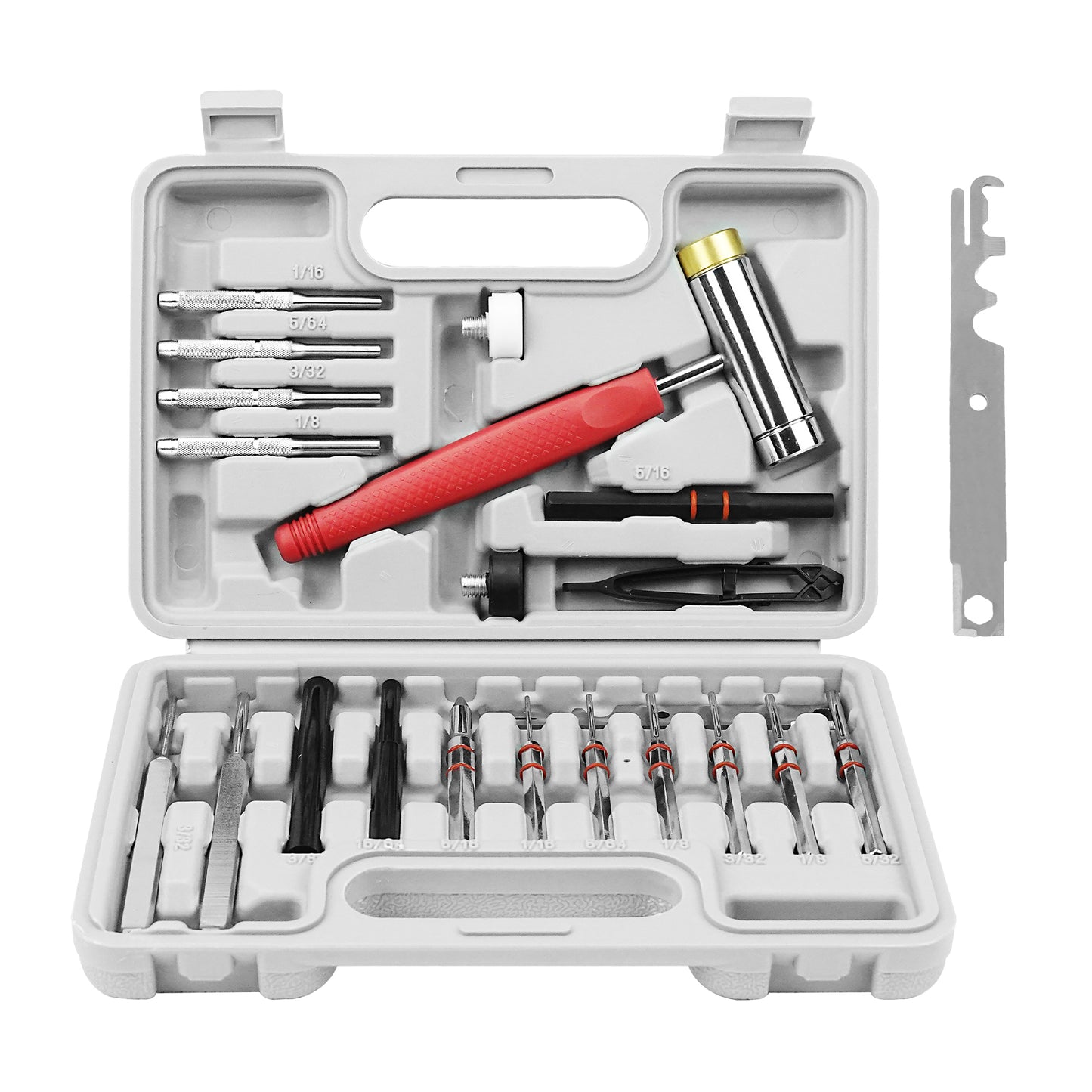 BESTNULE Roll Pin Punch Set, Punch Tools, Made of Solid Material Including Steel Punch and Hammer, Ideal for Machinery Maintenance with Organizer Storage Container (Without Bench Block)