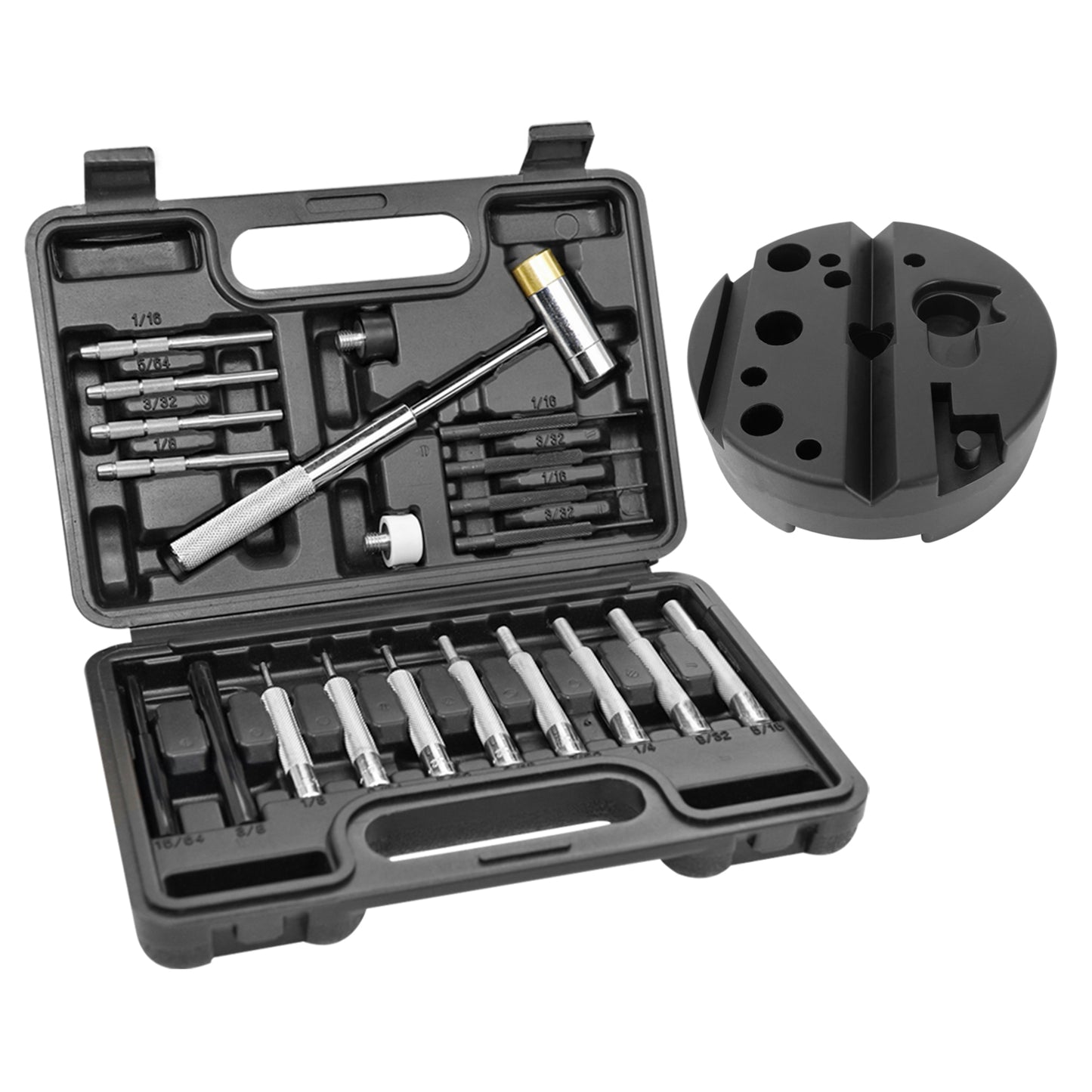 BESTNULE Gunsnithing Punch Set, Pin Punches, Punch Tool, Roll Pin Punch Set, Made of High Quality Metal Material Including Punches and Hammer, Mechanical Repair Tool, with Organizer Storage Box (with Bench Block)