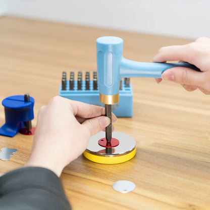 BESTNULE Professional Steel Bench Block, Covered with TPR Soft Plastic at The Bottom, Metal Stamping Table Mirror, Polishing with Chrome Plating for Jewelry Stamping (Dia: 3”, H: 19/32”) (Yellow)