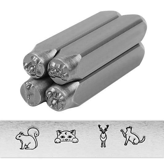BESTNULE 4pcs Metal Design Stamps Punch Stamping Tool, Hard Carbon Steel Tools to Stamp or Punch Metal, Jewelry, Clay, Leather, Wood (Forest Animals 3)