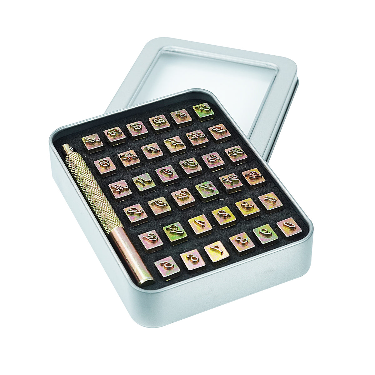 BESTNULE 37pcs Leather Stamps, Leather Stamping Kit, Leathercraft Stamping Tool Set, 26PCS Capital Letter Leather Stamps 5.5mm + 10pcs Number Stamps 6mm + 1 Stamping Handle for Leather Craft