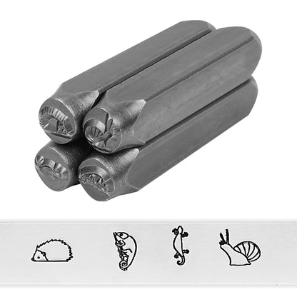BESTNULE 4pcs Metal Design Stamps Punch Stamping Tool, Hard Carbon Steel Tools to Stamp or Punch Metal, Jewelry, Clay, Leather, Wood (Forest Animals 2)