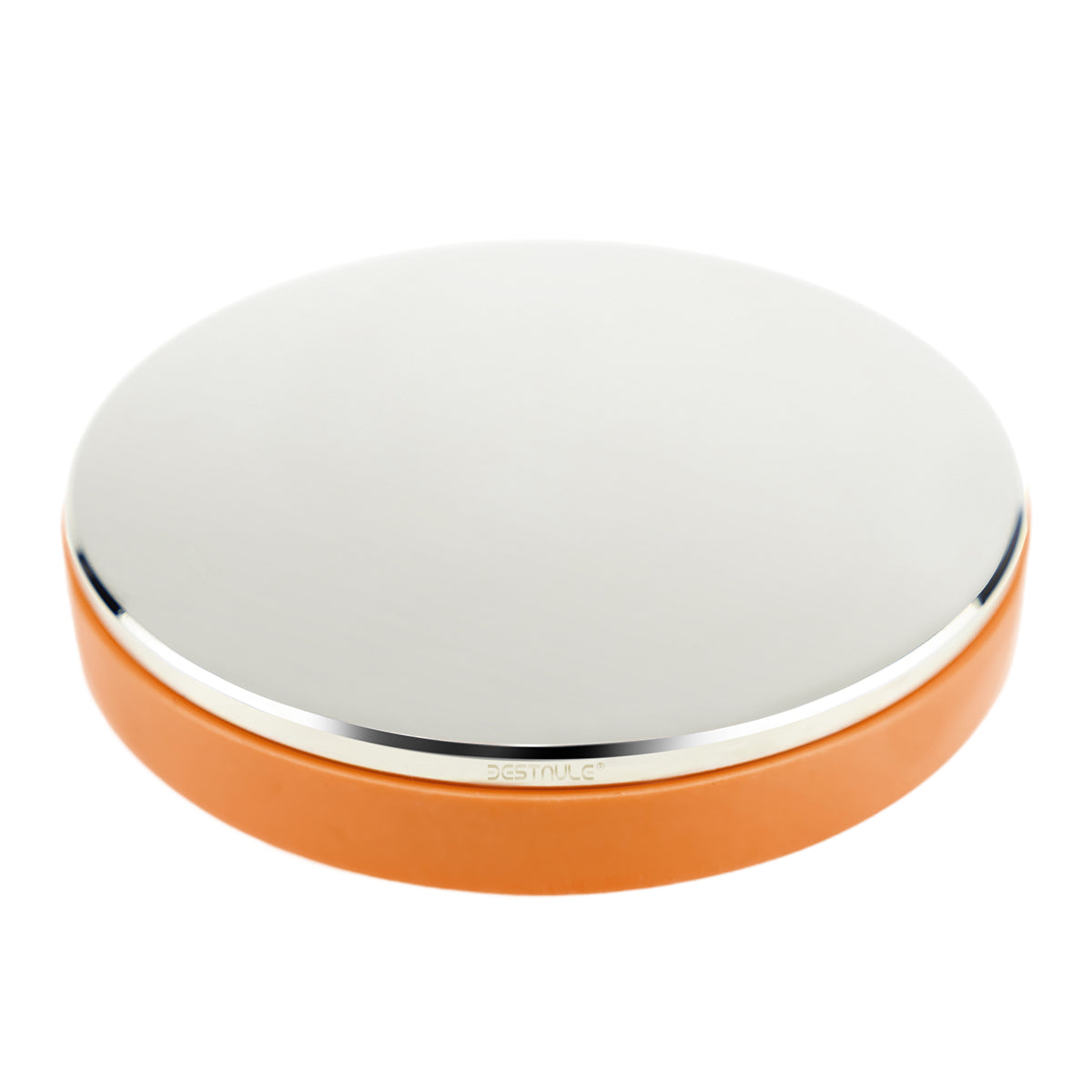 BESTNULE Professional Steel Bench Block, Covered with TPR Soft Plastic at The Bottom, Metal Stamping Table Mirror, Polishing with Chrome Plating for Jewelry Stamping (Dia: 3”, H: 19/32”) (Orange)