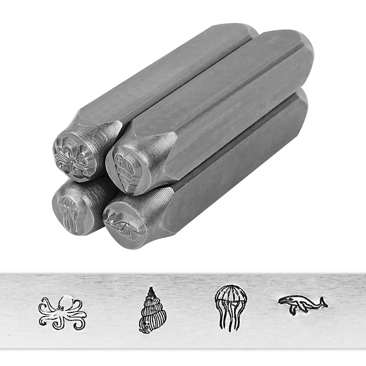 BESTNULE 4pcs Metal Design Stamps Punch Stamping Tool, Hard Carbon Steel Tools to Stamp or Punch Metal, Jewelry, Clay, Leather, Wood (Marine Life)