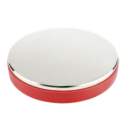 BESTNULE Professional Steel Bench Block, Covered with TPR Soft Plastic at The Bottom, Metal Stamping Table Mirror, Polishing with Chrome Plating for Jewelry Stamping (Dia: 3”, H: 19/32”) (Red Base)