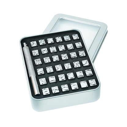 BESTNULE 37pcs Leather Stamps, Leather Stamping Kit, Leathercraft Stamping Tool Set, 26PCS Capital Letter Leather Stamps 6mm + 10pcs Number Stamps 6mm + 1 Stamping Handle for Leather Craft