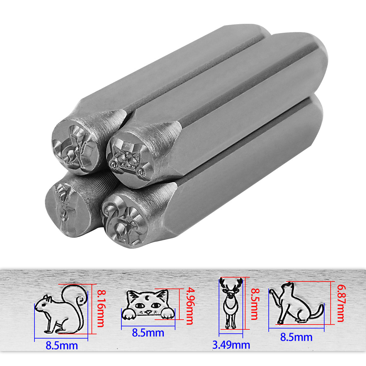BESTNULE 4pcs Metal Design Stamps Punch Stamping Tool, Hard Carbon Steel Tools to Stamp or Punch Metal, Jewelry, Clay, Leather, Wood (Forest Animals 3)