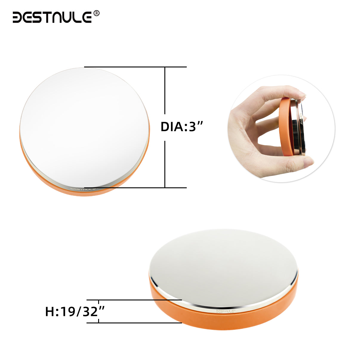 BESTNULE Professional Steel Bench Block, Covered with TPR Soft Plastic at The Bottom, Metal Stamping Table Mirror, Polishing with Chrome Plating for Jewelry Stamping (Dia: 3”, H: 19/32”) (Orange)