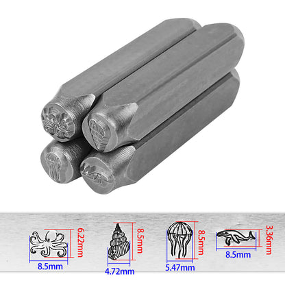 BESTNULE 4pcs Metal Design Stamps Punch Stamping Tool, Hard Carbon Steel Tools to Stamp or Punch Metal, Jewelry, Clay, Leather, Wood (Marine Life)
