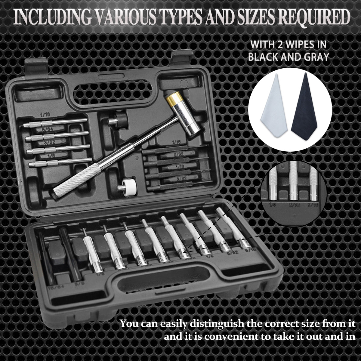 BESTNULE Gunsnithing Punch Set, Pin Punches, Punch Tool, Roll Pin Punch Set, Made of High Quality Metal Material Including Punches and Hammer, Mechanical Repair Tool, with Organizer Storage Box (without Bench Block)