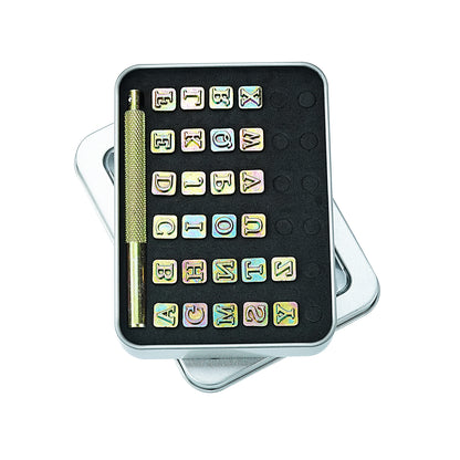 BESTNULE 27pcs Leather Stamps, Leather Stamping Kit, Leathercraft Stamping Tool Set, 26PCS Capital Letter Leather Stamps 6mm + 1 Stamping Handle for Leather Craft