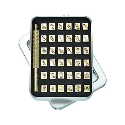 BESTNULE 37pcs Leather Stamps, Leather Stamping Kit, Leathercraft Stamping Tool Set, 26PCS Capital Letter Leather Stamps 6mm + 10pcs Symbol Stamps + 1 Stamping Handle for Leather Craft