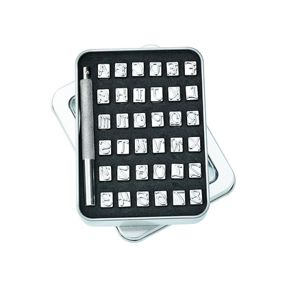 BESTNULE 37pcs Leather Stamps, Leather Stamping Kit, Leathercraft Stamping Tool Set, 26PCS Capital Letter Leather Stamps 6mm + 10pcs Number Stamps 6mm + 1 Stamping Handle for Leather Craft