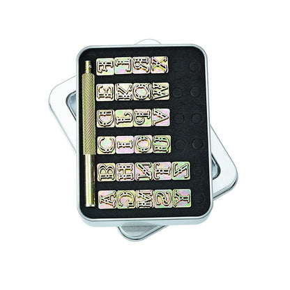 BESTNULE 27pcs Leather Stamps, Leather Stamping Kit, Leathercraft Stamping Tool Set, 26PCS Capital Letter Leather Stamps 9.5mm + 1 Stamping Handle for Leather Craft