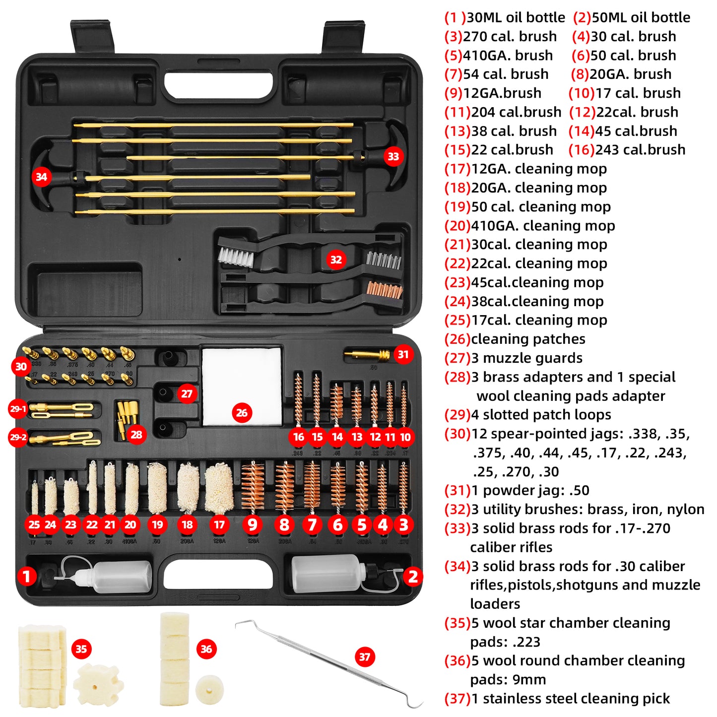 BESTNULE Universal Gun Cleaning Kit for Rifles, Pistols,Handguns, Shotguns, Gun Cleaning Kits for All Guns, Gun Cleaning Supplies with Brass Rods and Portable Case