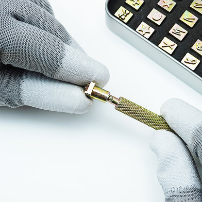 BESTNULE 37pcs Leather Stamps, Leather Stamping Kit, Leathercraft Stamping Tool Set, 26PCS Capital Letter Leather Stamps 6mm + 10pcs Symbol Stamps + 1 Stamping Handle for Leather Craft