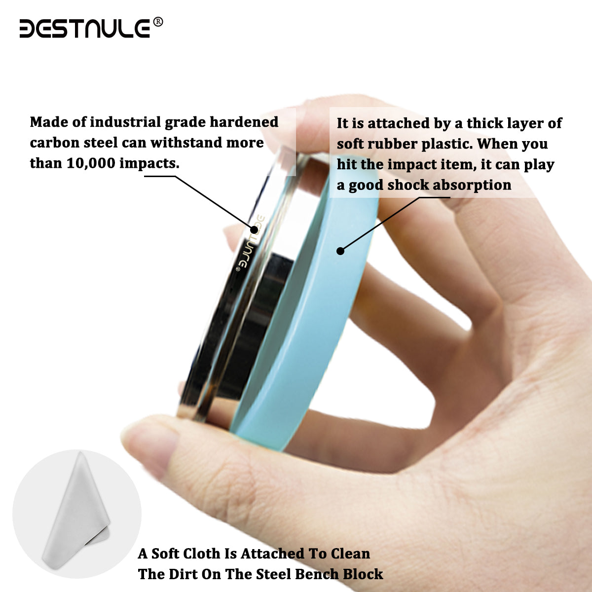 BESTNULE Professional Steel Bench Block, Covered with TPR Soft Plastic at The Bottom, Metal Stamping Table Mirror, Polishing with Chrome Plating for Jewelry Stamping Tools, (Dia: 3”, H: 19/32”)