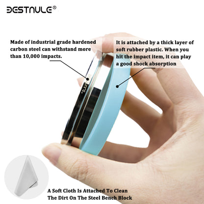 BESTNULE Professional Steel Bench Block, Covered with TPR Soft Plastic at The Bottom, Metal Stamping Table Mirror, Polishing with Chrome Plating for Jewelry Stamping Tools, (Dia: 3”, H: 19/32”)