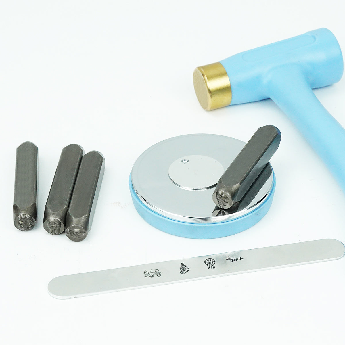 BESTNULE 4pcs Metal Design Stamps Punch Stamping Tool, Hard Carbon Steel Tools to Stamp or Punch Metal, Jewelry, Clay, Leather, Wood (Marine Life)