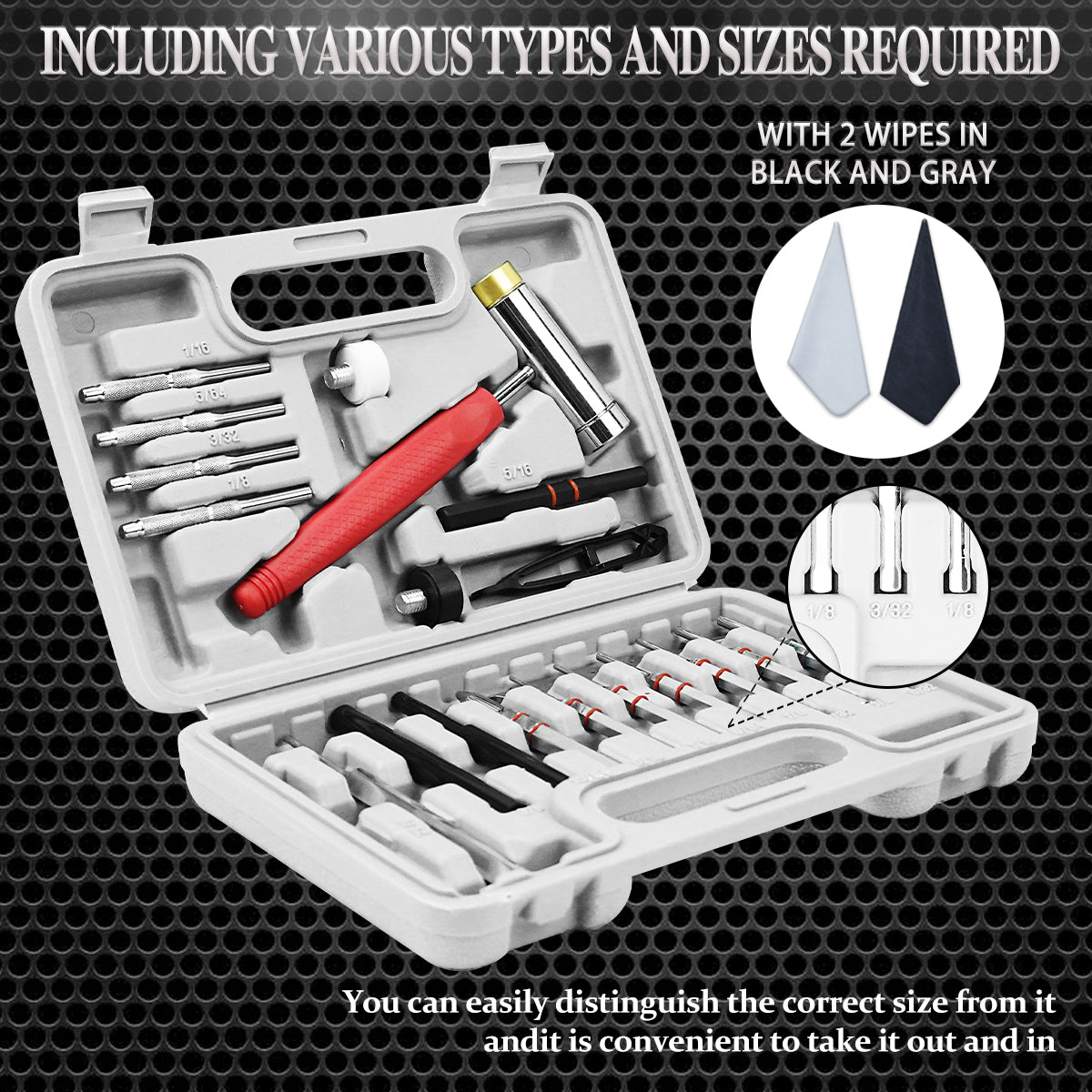 BESTNULE Roll Pin Punch Set, Punch Tools, Made of Solid Material Including Steel Punch and Hammer, Ideal for Machinery Maintenance with Organizer Storage Container (Without Bench Block)