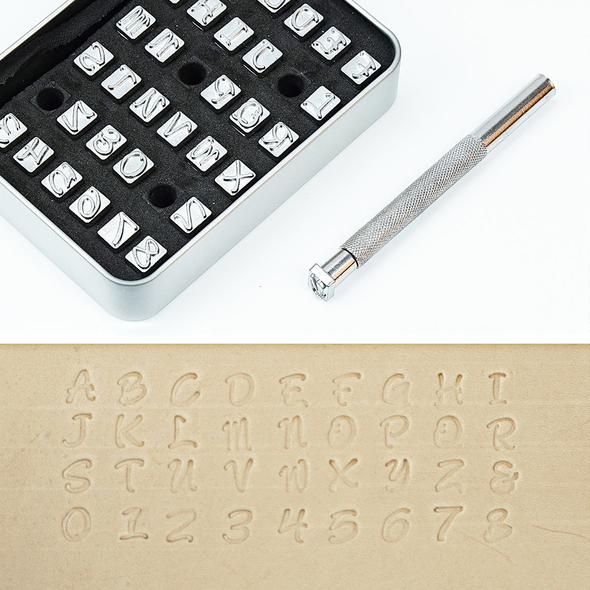 BESTNULE 37pcs Leather Stamps, Leather Stamping Kit, Leathercraft Stamping Tool Set, 26PCS Capital Letter Leather Stamps 6mm + 10pcs Number Stamps 6mm + 1 Stamping Handle for Leather Craft