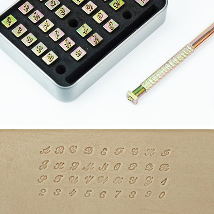 BESTNULE 37pcs Leather Stamps, Leather Stamping Kit, Leathercraft Stamping Tool Set, 26PCS Capital Letter Leather Stamps 5.5mm + 10pcs Number Stamps 6mm + 1 Stamping Handle for Leather Craft