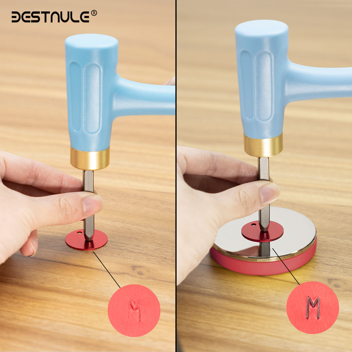 BESTNULE Professional Steel Bench Block, Covered with TPR Soft Plastic at The Bottom, Metal Stamping Table Mirror, Polishing with Chrome Plating for Jewelry Stamping (Dia: 3”, H: 19/32”) (Red Base)