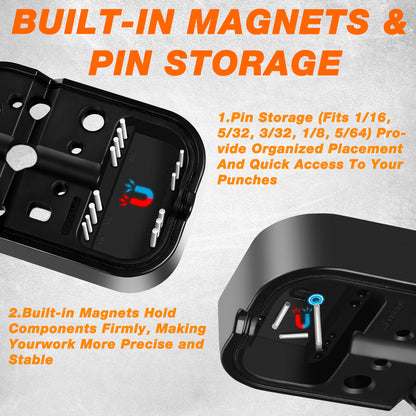 BESTNULE Punch Set, Pin Punches, Punch Tool, Roll Pin Punch Set, Made of High Quality Metal Material Including Punches and Hammer, Mechanical Repair Tool, with Organizer Storage Box (with Bench Block)