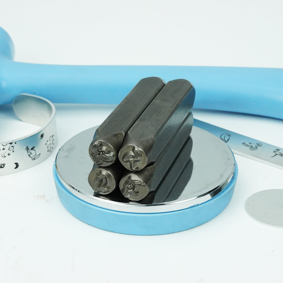 BESTNULE 4pcs Metal Design Stamps Punch Stamping Tool, Hard Carbon Steel Tools to Stamp or Punch Metal, Jewelry, Clay, Leather, Wood (Forest Animals 1)