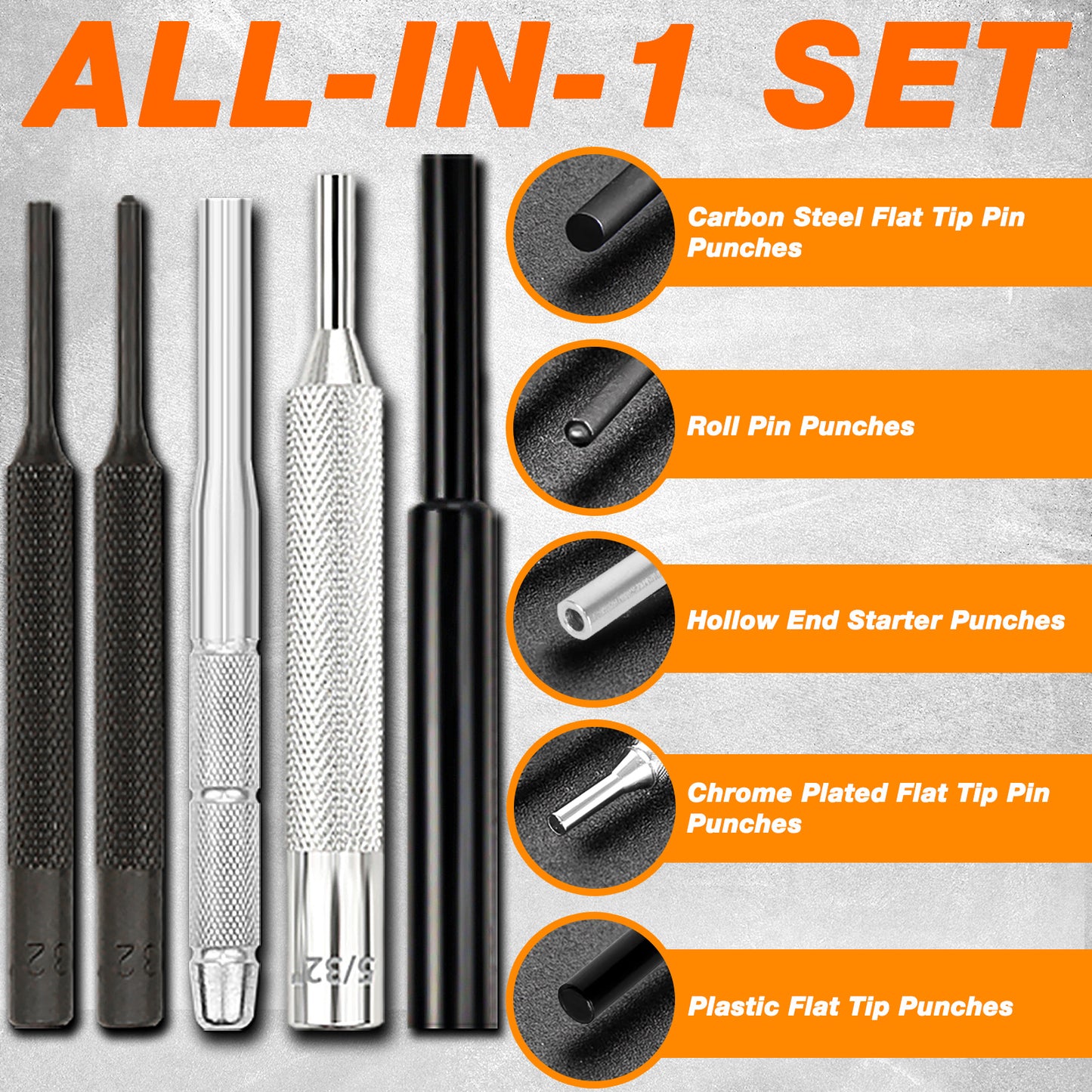 BESTNULE Punch Set, Pin Punches, Punch Tool, Roll Pin Punch Set, Made of High Quality Metal Material Including Punches and Hammer, Mechanical Repair Tool, with Organizer Storage Box (with Bench Block)