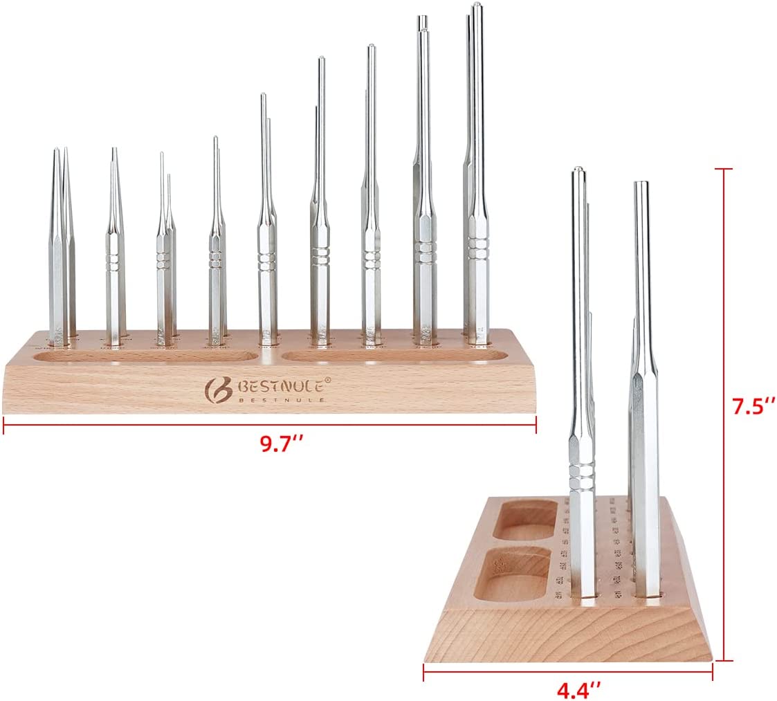 BESTNULE Punch Set, Roll Pin Punch Set, Punch Tools, Made of Solid Material Including Steel Center Punch and Nail Punch with Beech Block, Ideal for Machinery Maintenance