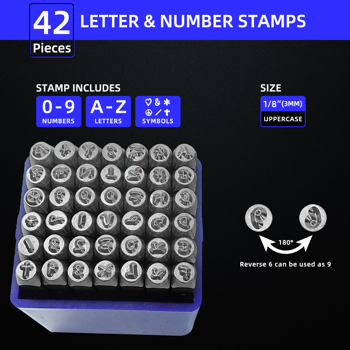 BESTNULE 42PCS Metal Stamping Kit, Number and Letter Stamp Set (A-Z, 0-9 and"&","Love" Symbol), Industrial Grade Hardened Carbon Steel, Perfect for Imprinting Metal, Wood,Leather (1/8", 3MM)