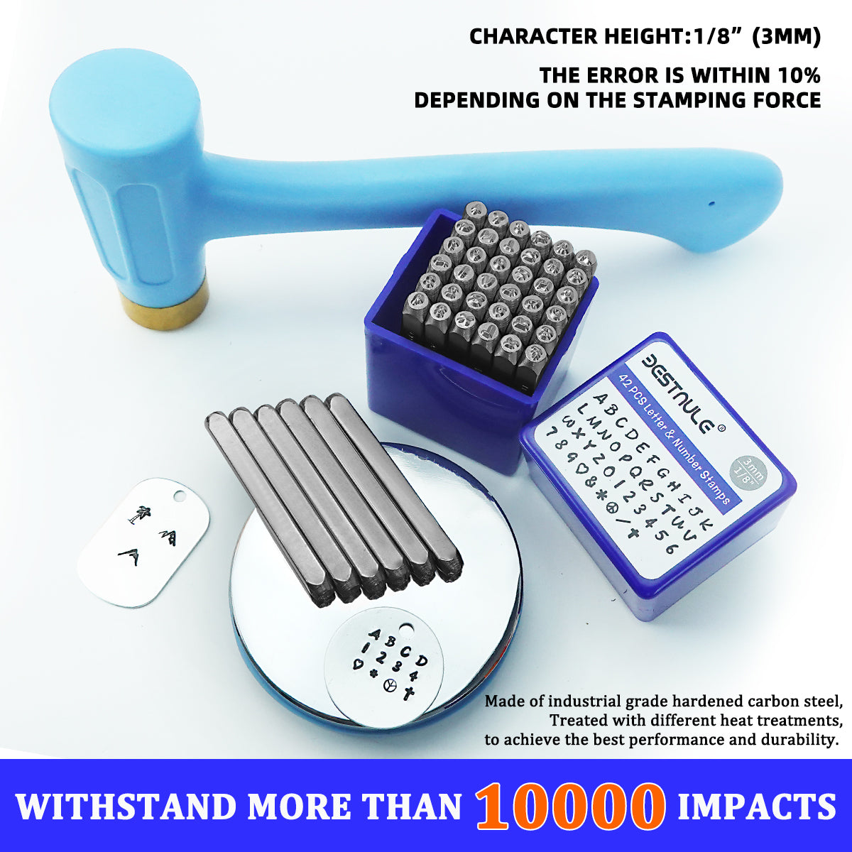 BESTNULE 42PCS Metal Stamping Kit, Number and Letter Stamp Set (A-Z, 0-9 and"&","Love" Symbol), Industrial Grade Hardened Carbon Steel, Perfect for Imprinting Metal, Wood,Leather (1/8", 3MM)