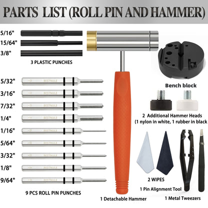 BESTNULE Punch Set, Punch Tools, Roll Pin Punch Set, Made of Solid Material Including Steel Punches and Hammer, Ideal for Maintenance